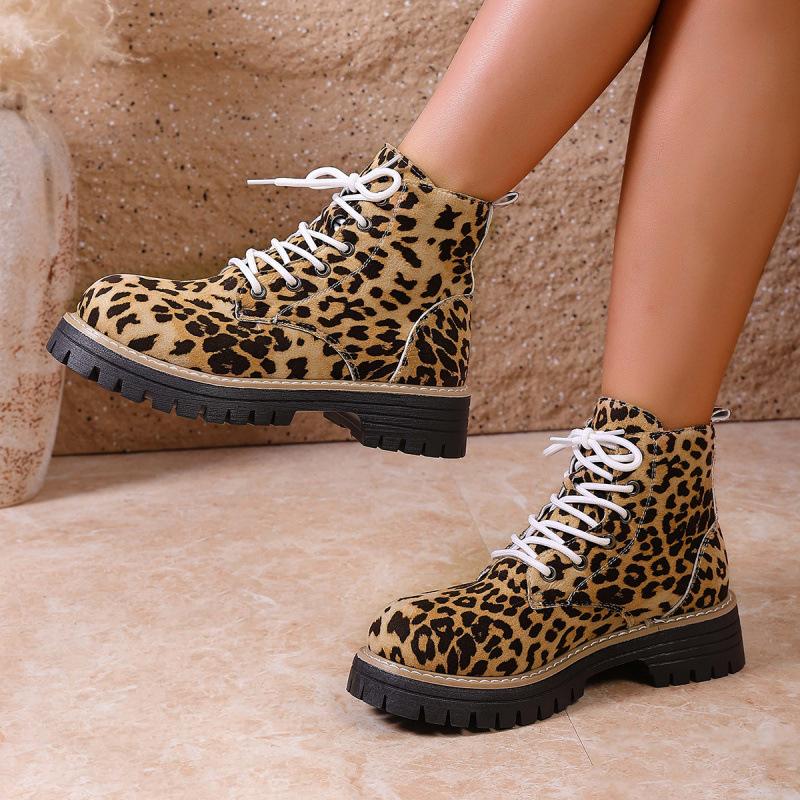 Leopard Print Color Matching Large Size New Autumn Personality Temperament Fashion Platform Comfortable Fashion Martin Boots