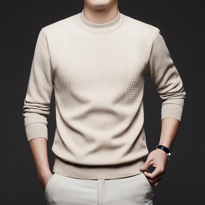 Winter Mock Neck Thick Fleece Knitted Pullovers Men Fashion Smart Casual Warm Sweater Mens Slim Fit Knit Pullover Sweaters