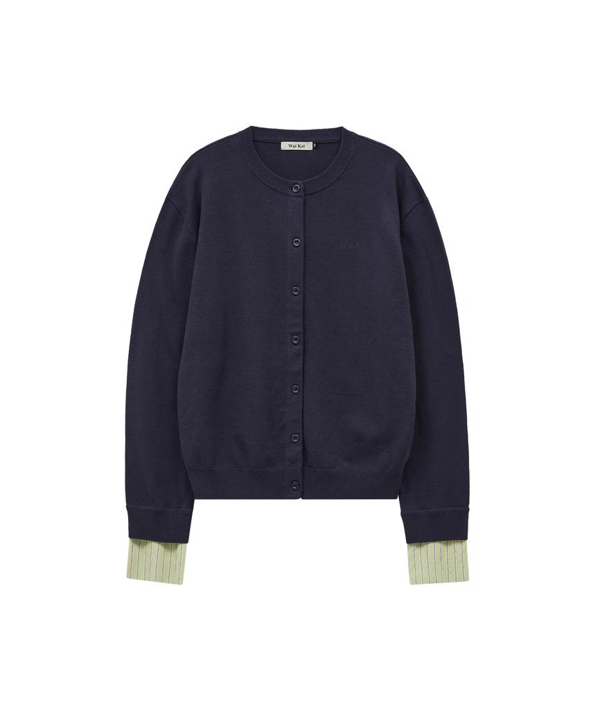 Waikei Striped Roll-Up Cardigan Navy