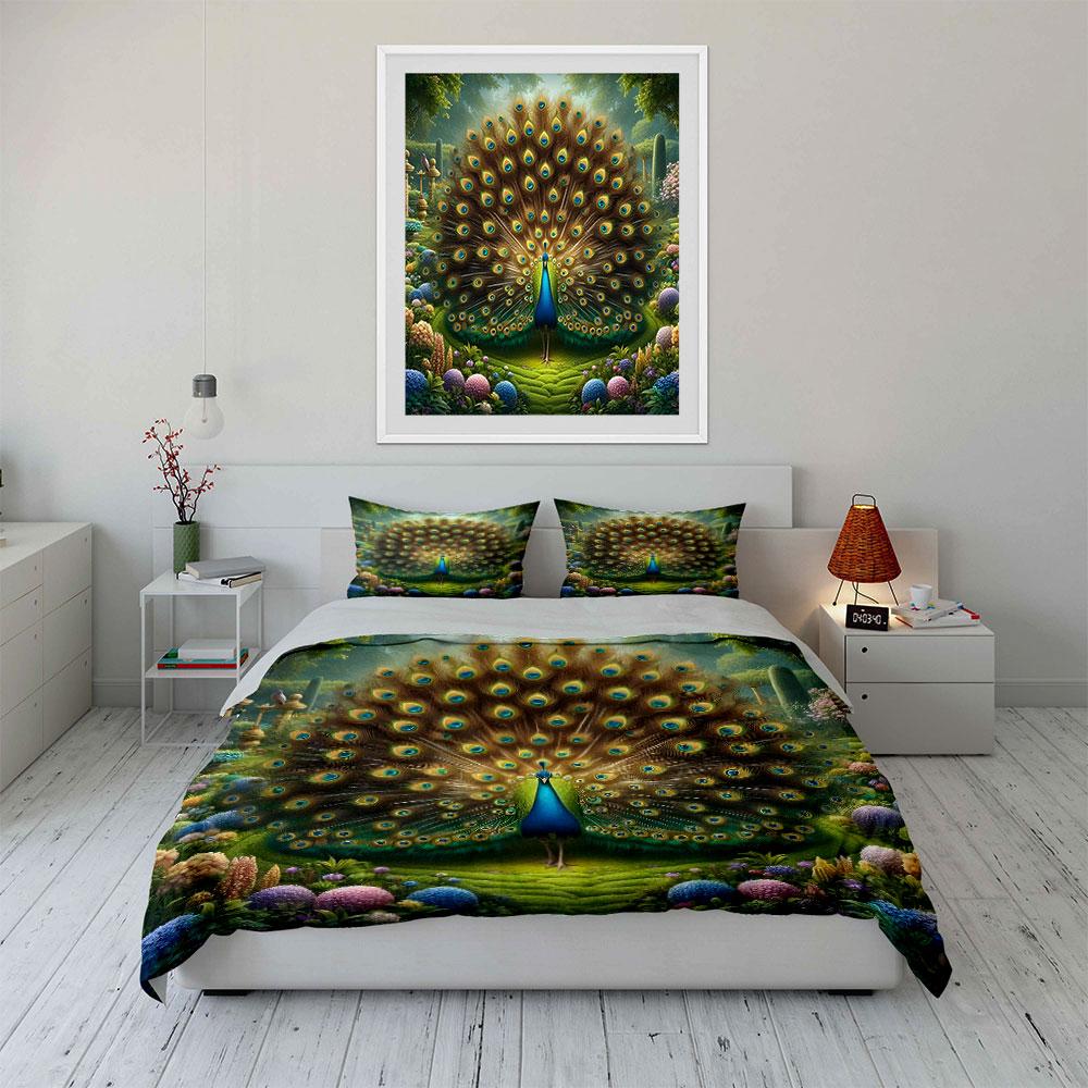 Elegant Peacock Garden Decor Set Multiple Sizes Kid'S And Adults' Bedroom Exquisite 3Pc Bedding Set, Gift