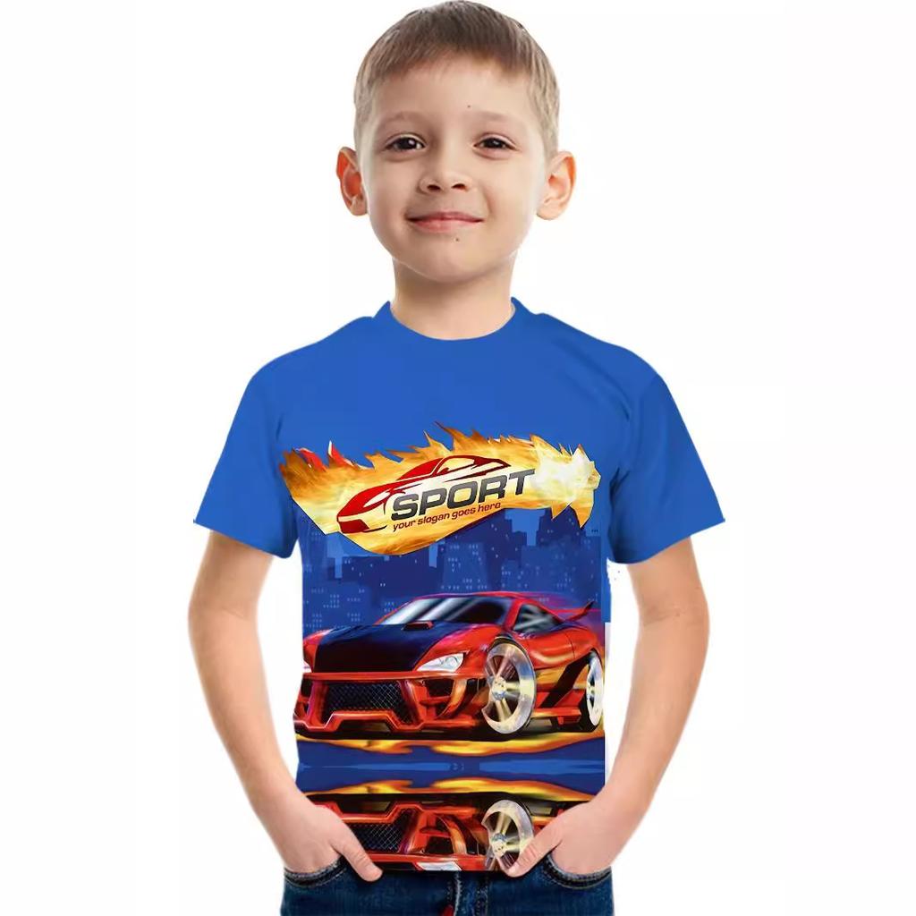 Sommer Rundhals 3D Cartoon Auto Gedrucktes Top Modische Lässige Kurzarm Kinder Jungen T-Shirts