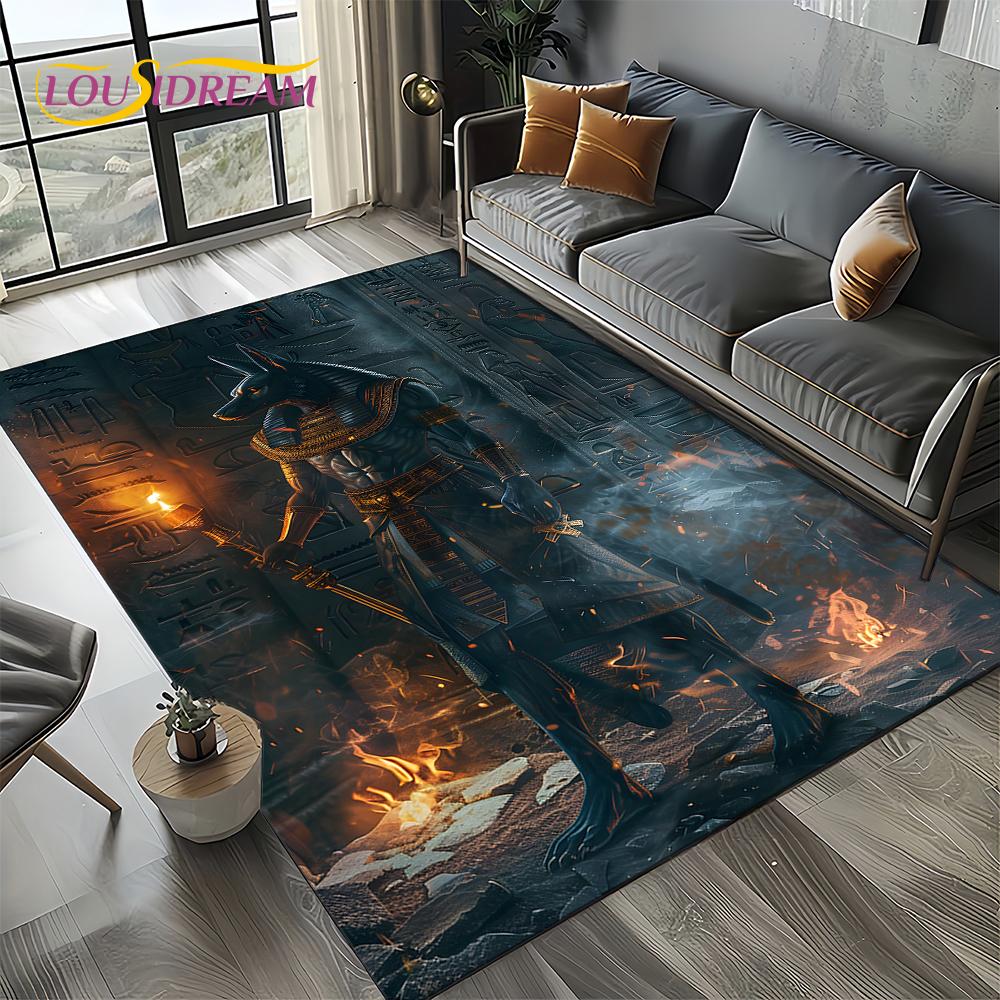 Ancient Egypt Death Anubis Pharaoh Horus Mythology Carpet Rug for Living Room Bedroom Home Sofa,Area Rug Non-slip Floor Mat
