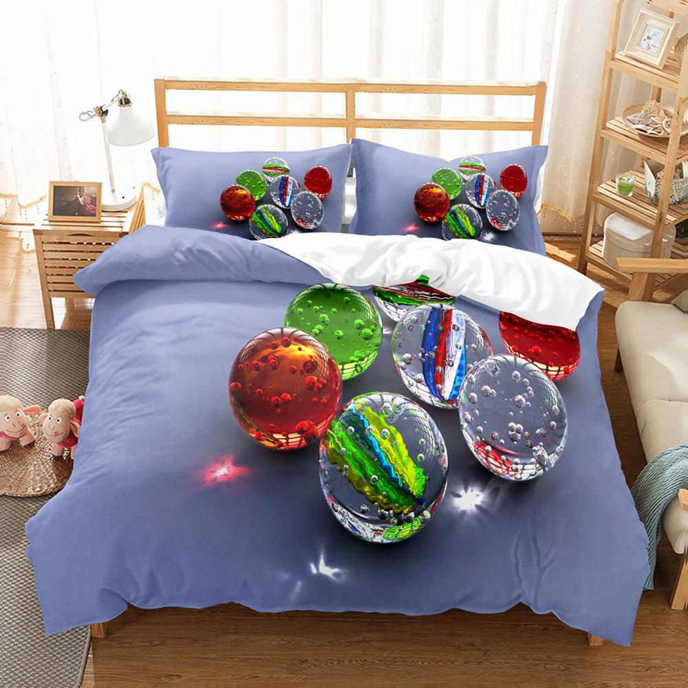 Zestaw poszwy na kołdrę z szklaną kulą rozmiar King Queen drukowany 3D kolorowy szklana kula niebieski zielony pomarańczowy dla chłopców dziewcząt poliestrowy zestaw pościeli