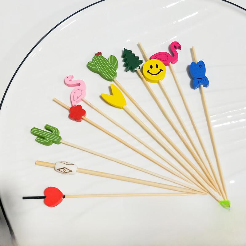 ZISIZ Disposable Flower Bamboo Fruit Skewers