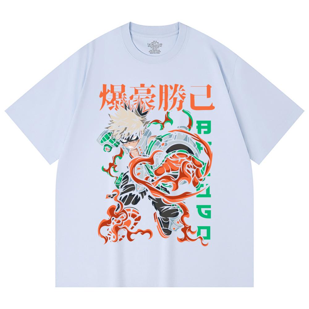 230 Gsm 100% Cotton My Hero Academia V14 Bakugo Print Unisex Heavy Cotton T Shirt