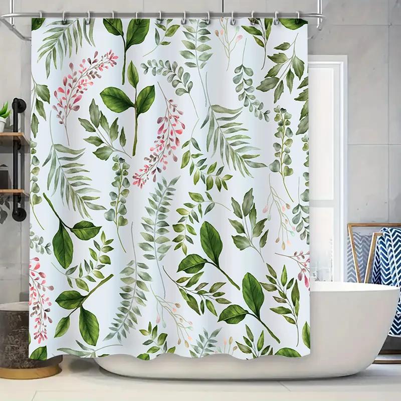 

Green Plant Leaf Shower Curtain, Watercolor Floral Bath Mat Decor, Pink White Green Waterproof Fabric Curtain For Bathroom 60X72 W60H190(CM)-1 Pcs