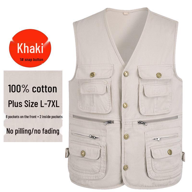 

Men s Plus Size Pure Cotton Vest 10XL - Multi-Pocket Sleeveless Top for Spring/Autumn (Fits Over 300 Pounds) 4XL [170-190 Jin]