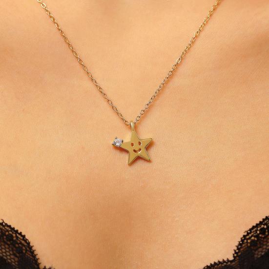Smiling Star Moon Necklace Rhinestone Star Pendant Necklace Cute Moon Necklace for Women Daily Wear Dating