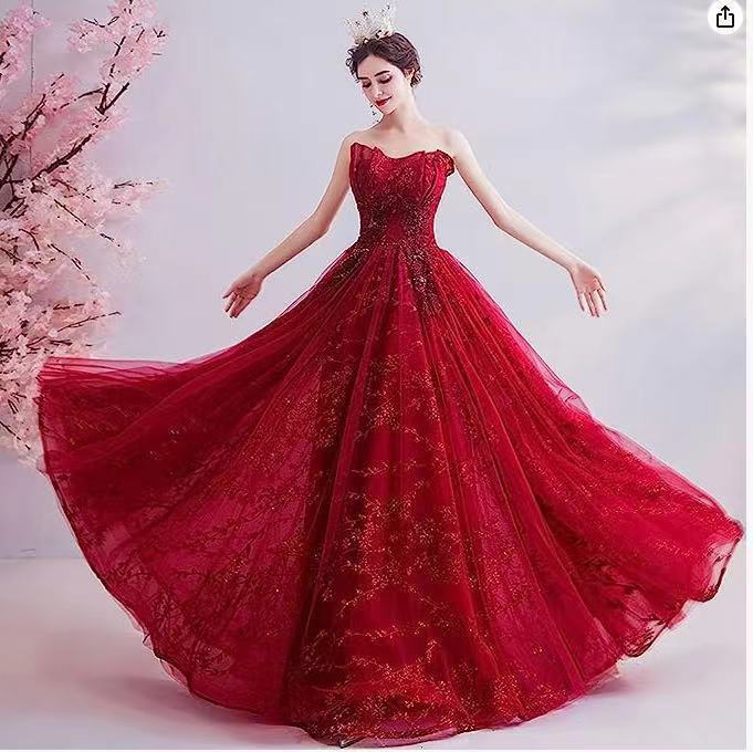 Bridal Toast Suit Tube Top 1011 New Thin Wedding Red Noble Atmosphere High-end Evening Dress Mesh Women's Autumn