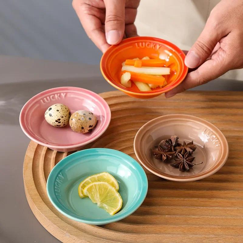 Ceramic Small Round Dishes Household Appetizer Plates for Snacks & Dipping Sushi Soy Sauce Vinegar Saucer Kitchen Tableware