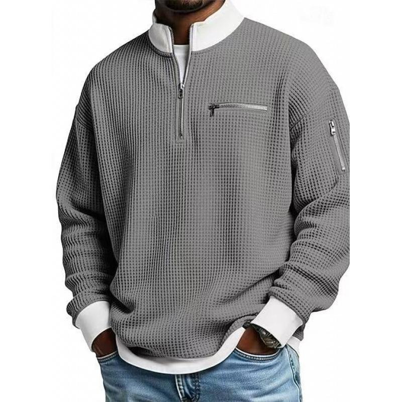 Men's American Style European Trend Waffle Knit Zipper Hoodie, Long Sleeve, Fashion Casual, 2025.