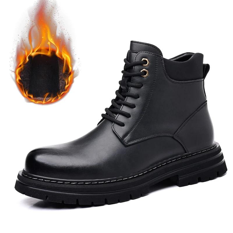 FashionRetro Leather Non-slip Platform Boots for Men Designer Soft-soled Autumn Winter Men's Shoes Fashion  Casual Male Work Boots