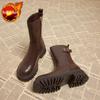 Fashion Autumn Winter Fleece-Lined Platform Woman Short Shoes Leather Round Toe Booties Comfortable and Elegant Ankle Boots for Women