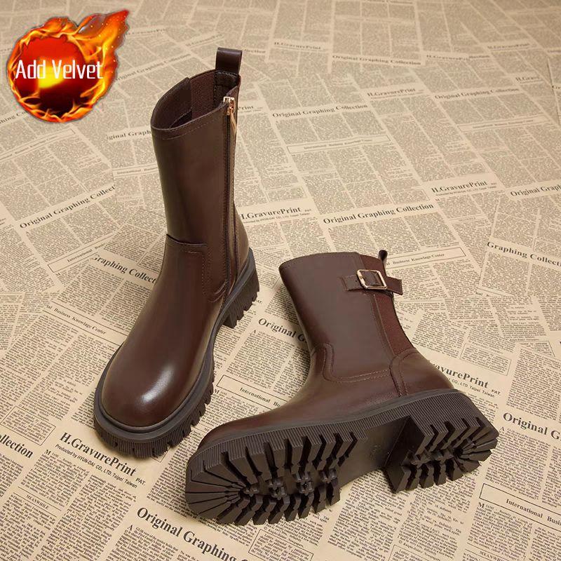 Fashion Leather Woman Short Shoes Warm Fleece-Lined Autumn Winter Booties Hot Chic and Elegant New Rock Goth In Pu Ankle Boots for Women