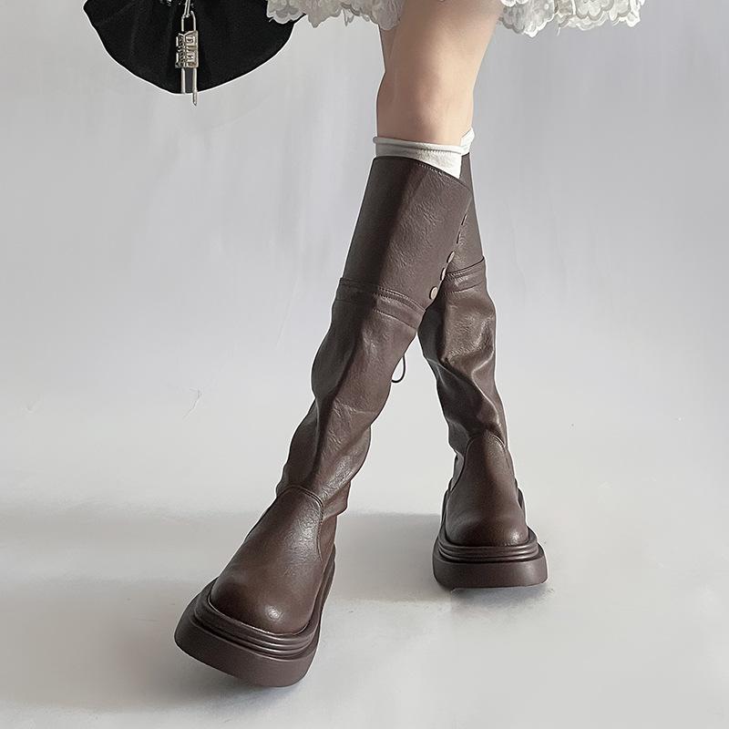 Retro folding platform retro boots women's season new fashion knight boots