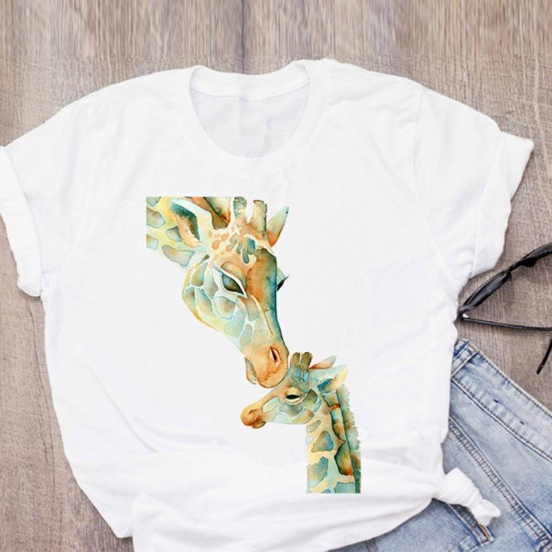 Women's Short-sleeved T-shirt Giraffe Print Base Harajuku  Tops  Aesthetic Clothes  Graphic T Shirts Summer polyester fiber