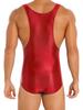 Mens Glossy U Neck Bodysuit Sleeveless Stretchy Leotard Wrestling Singlet Swim Sportswear
