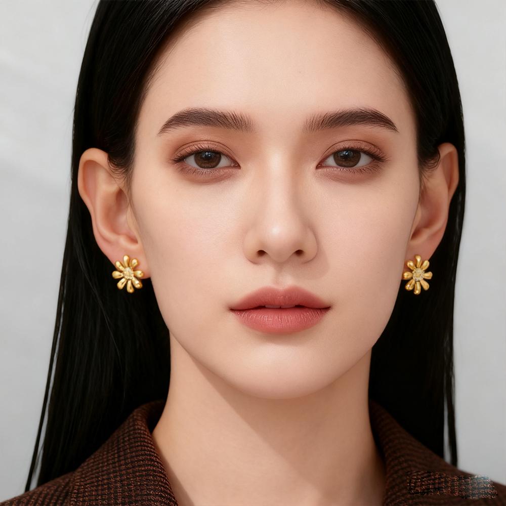 Teamer Small Flower Gold Color Stud Earrings For Women Girls Stainless Steel Fashion Earrings Daily Lucky Jewelry Gift 2026 New
