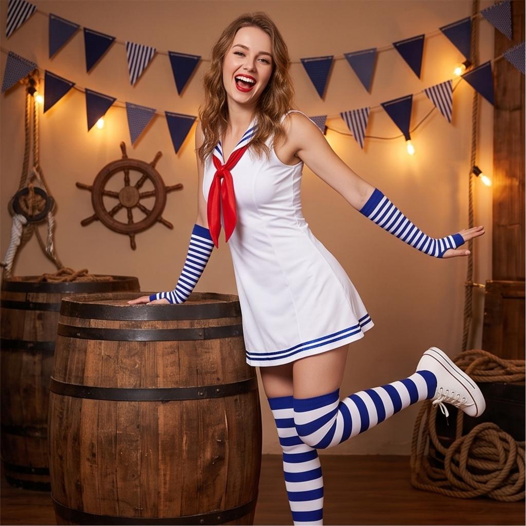 Women's Halloween Striped Over-the-Knee Socks and Gloves Set, Colorful Matching Party Costume Accessories