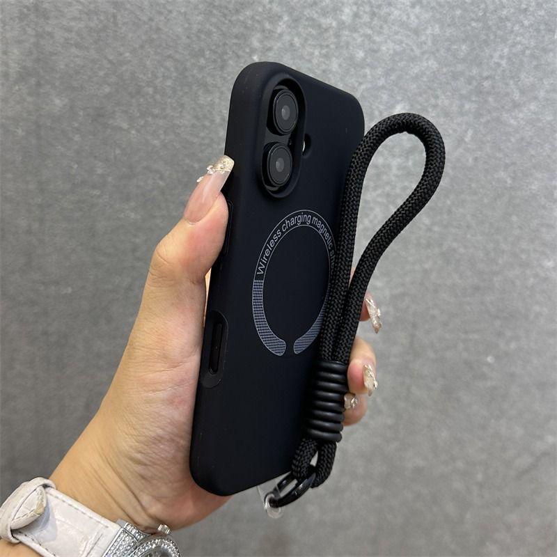 Liquid Silicone Magnetic Phone Case for Apple, Skin-Friendly Frosted, Fits 11/13/14/15/17 Pro Max, Personalized Design with Lanyard.