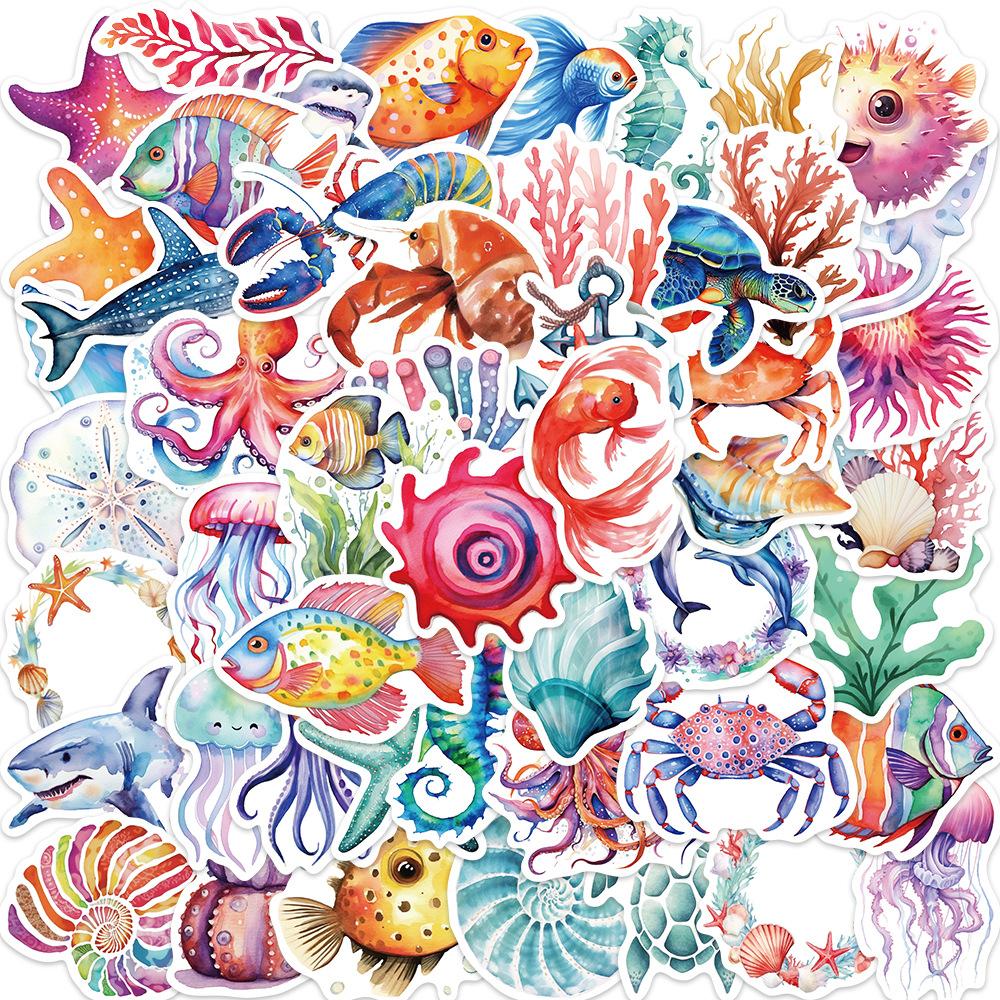 50 Cartoon Colorful Marine Animals Graffiti Stickers Personalized Decorative Guitar Notebook Suitcase DIY Waterproof
