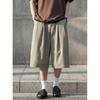 Solid Color Loose Doubles Pleated Casual Pants Men's Spring and Summer Retro Versatile Silhouette Straight-leg Pants Trendy Brand Textured Six-point