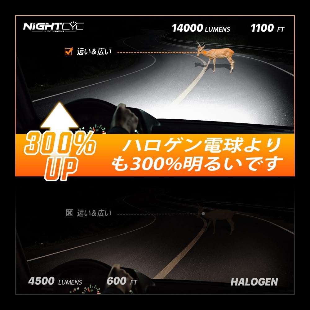 NIGHTEYE H11 Headlight, LED H8, Compatible with Vehicle Inspection, Fanless LED Headlight, Hi/Lo, Explosive