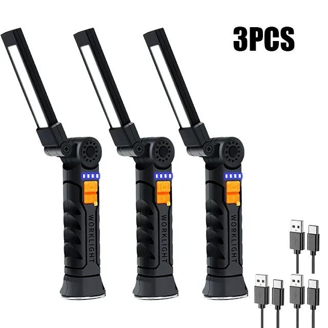 Portable COB LED Flashlight USB Rechargeable Work Light Magnetic Lanterna Hanging Lamp with Built-in Battery Camping Torch