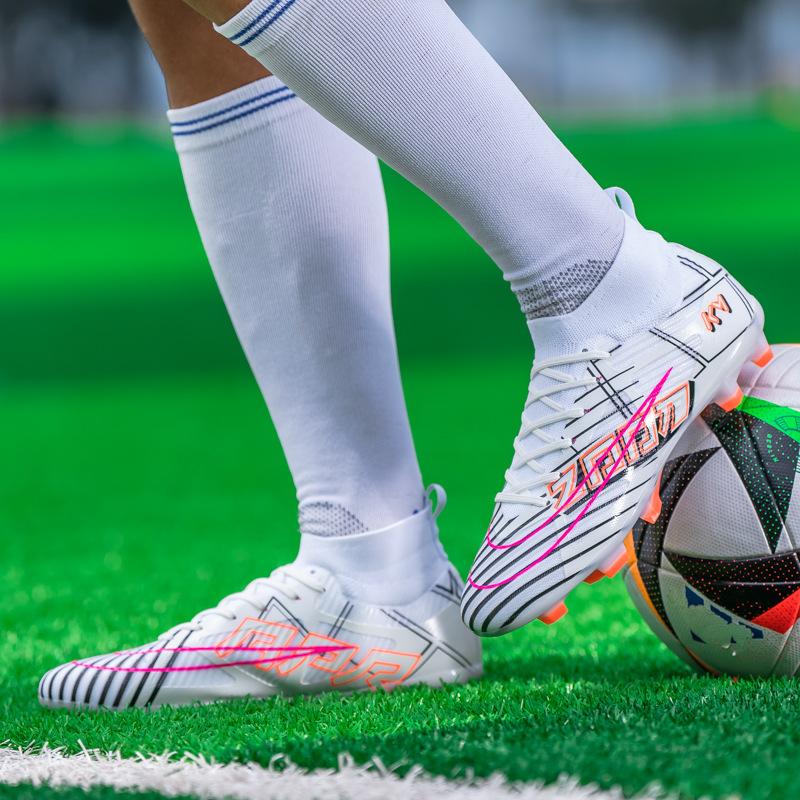 New High-top Football Shoes Men's Fly-woven Breathable Socks Professional Training Sneakers Long Nails Broken Nails Football Shoes Spot