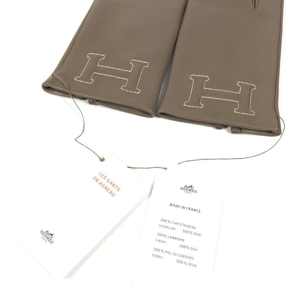 Hermes H202053G H Logo Bastille Accessories Gloves Leather Etoupe Gray Unused