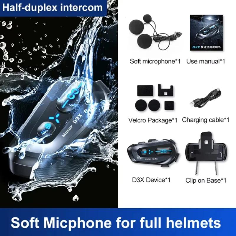 Kebidumei D3X Motorcycle Bluetooth Headset V5.4 With Music Sharing IPX6 Waterproof Hi-FI Speakers 1000mAh Half duplex intercom