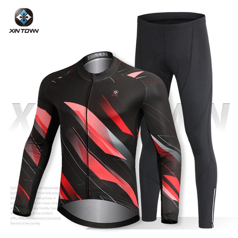 Men Women Cycling Jersey Shorts Set Long Sleeve Quick Dry Moisture Wicking Bike Apparel