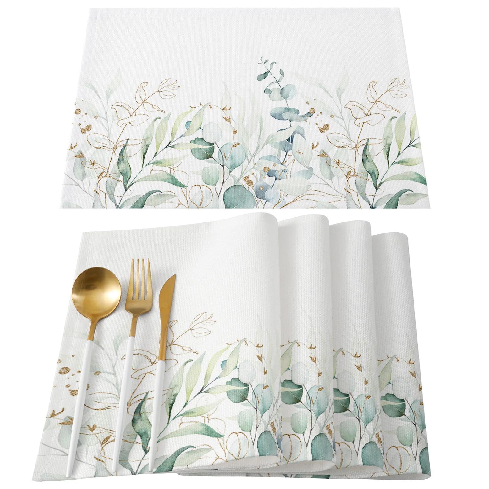 

Minimalist Leaves Wall White Placemats Set of 2/4/6pcs Kitchen Coffee Accessories Coasters Home Dining Table Decor Linen Mats 2pcs 30x45cm