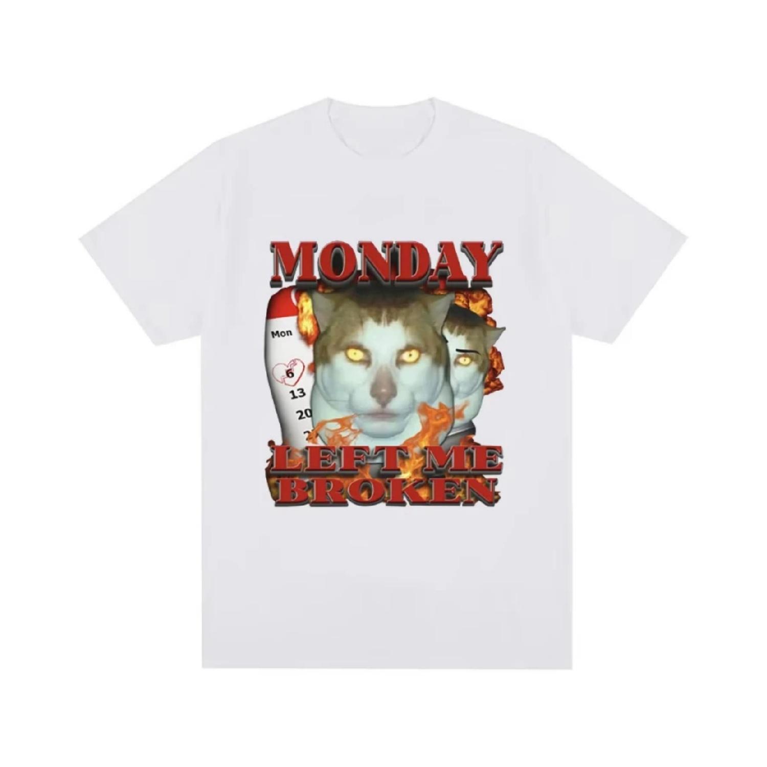 

Забавная футболка Monday Left Me Broken Cat Meme с рисунком, мужская хлопковая повседневная футболка с коротким рукавом, модные винтажные футболки большого размера S чёрный