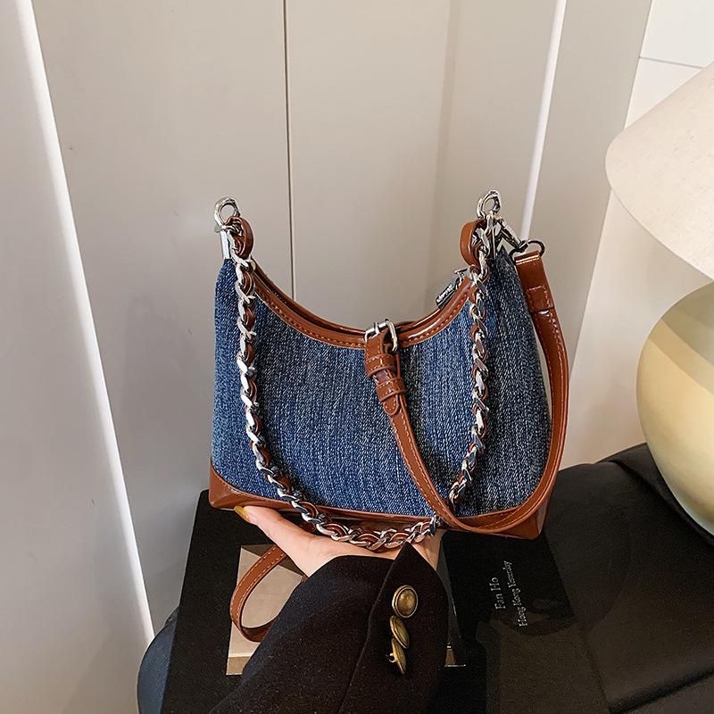 

Нишевый дизайн ретро джинсовая сумка-ведро под мышкой женская новая контрастная цветная сумка через плечо мессенджер тренд
