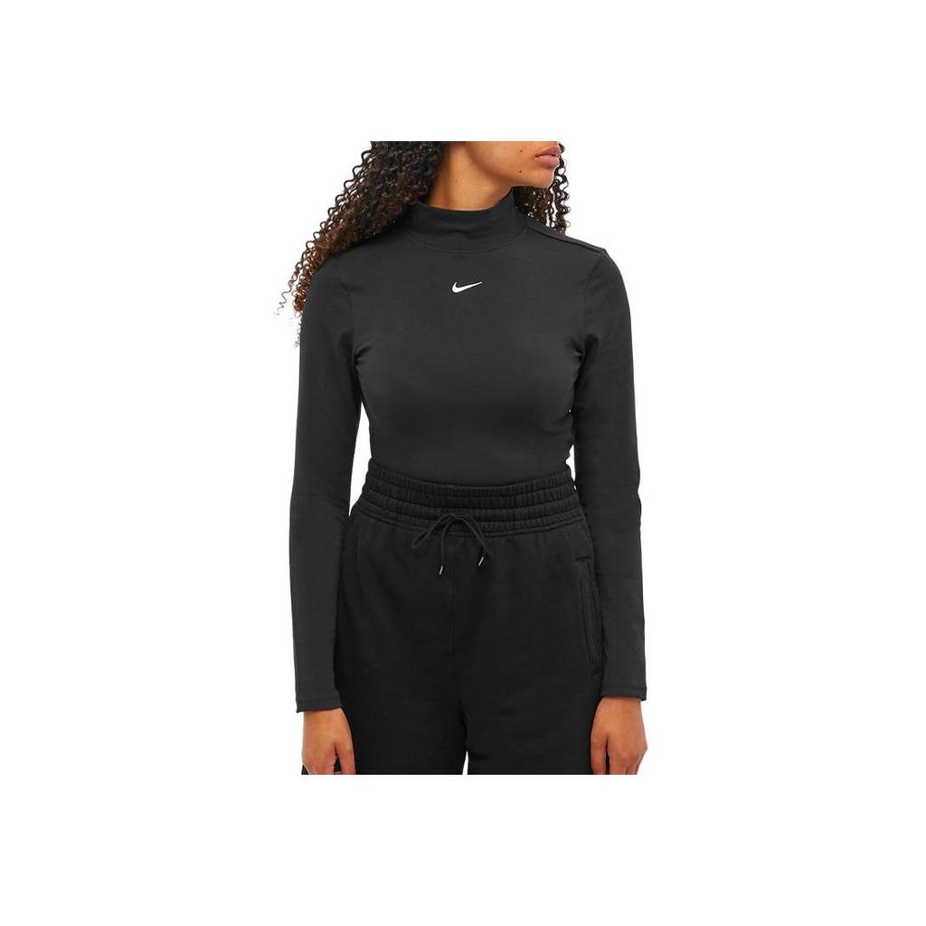 Nike Solid Color Turtleneck Long Sleeve T-Shirt Women Tops Black DD5882-010