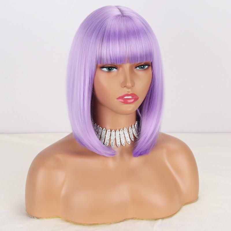 MISS WIG Ženy Krátká rovná Bobová paruka s ofinou Syntetické vlákno Přírodní Rovná Bobová Cosplay Paruka na denní nošení Paruka po ramena