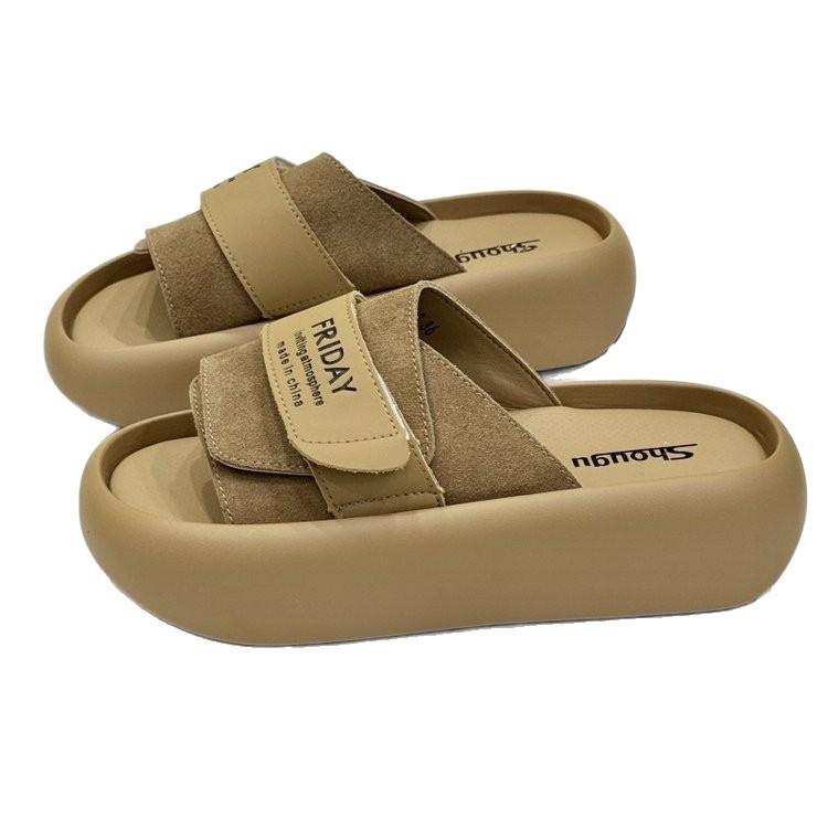 Soft leather version~ frosted Velcro thick-soled one-word Boken shoes for women's 2025 summer new beach versatile cool slippers