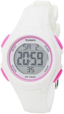 Klefer TS-D318-WT Women's Digital Waterproof Sports Watch with Backlight, White