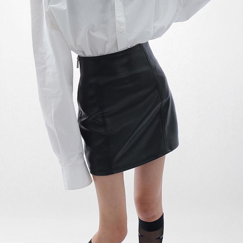 Black PU Leather Mini Skirt Women Side Zipper High Waist Sexy Package Hip Skirt Y2K Street Fashion