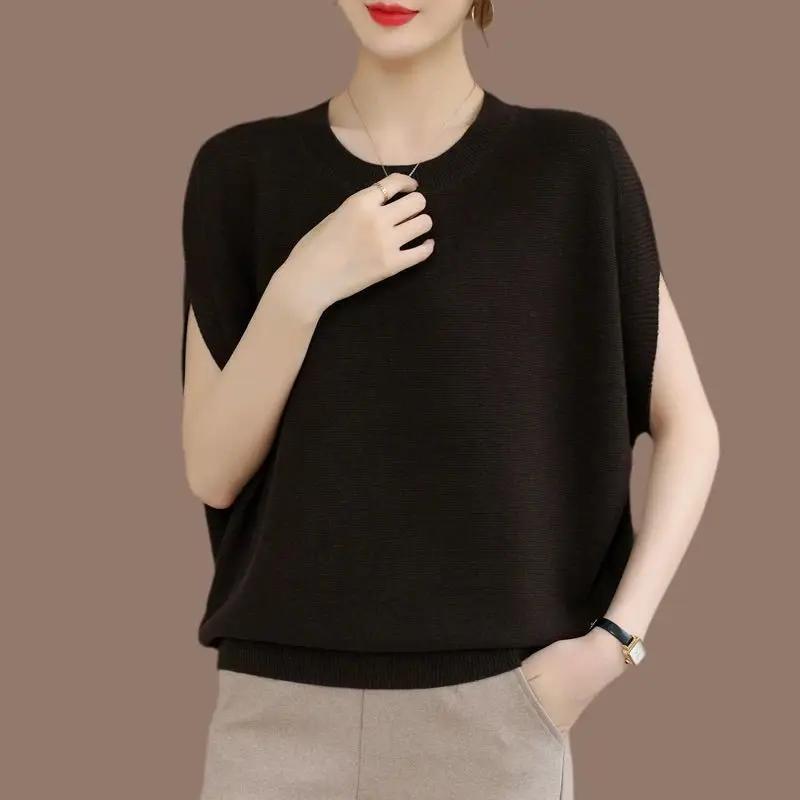 Autumn Women's Oversized Knit Top Crew Neck Split Sleeve Loose Casual Blouse
