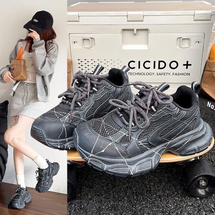 Leather platform Paris dad shoes women's 2025 autumn new three-color shoelaces are old and polished trendy sports and leisure shoes