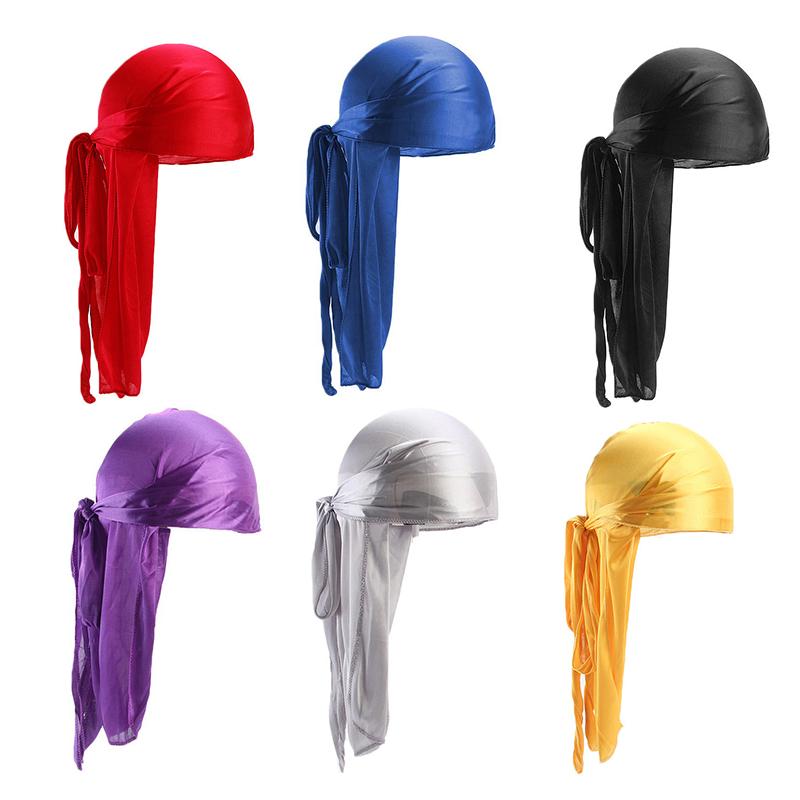 Men'S Silky Durags Bandanas Turban Hat Wigs Satin Durag Biker Headwear Headband Hair Accessories Extra Long Tail Du-Rag