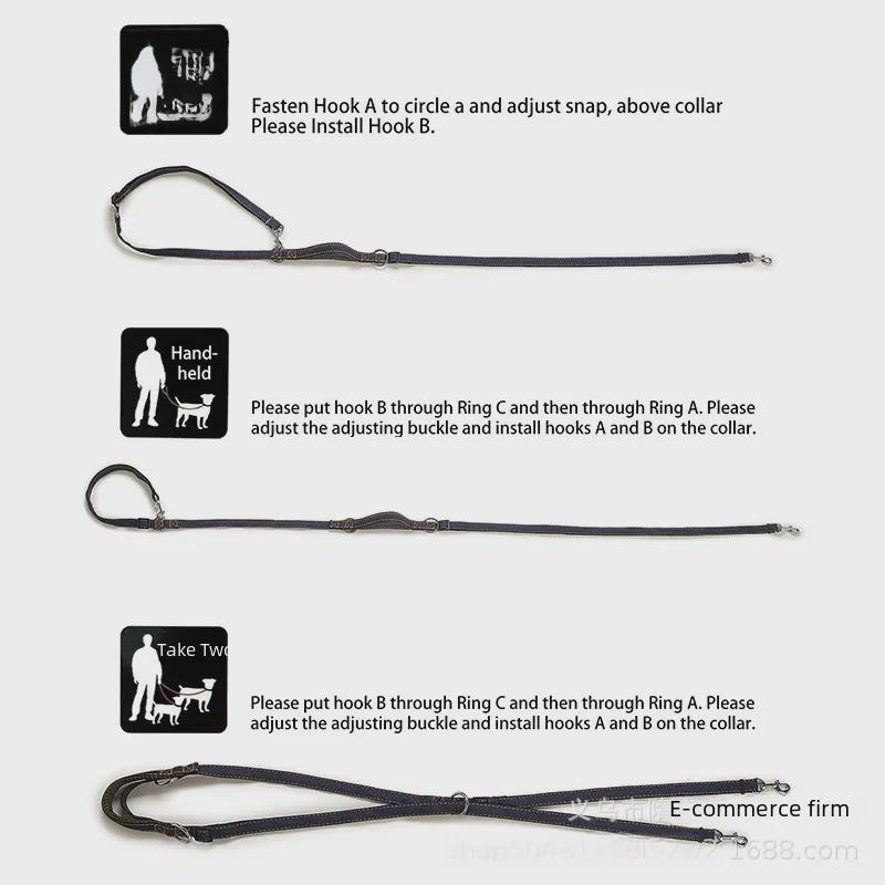 Džínové multifunkční diagonální vodítko s uvazováním v pase pro malé/střední psy: Běhání bez rukou