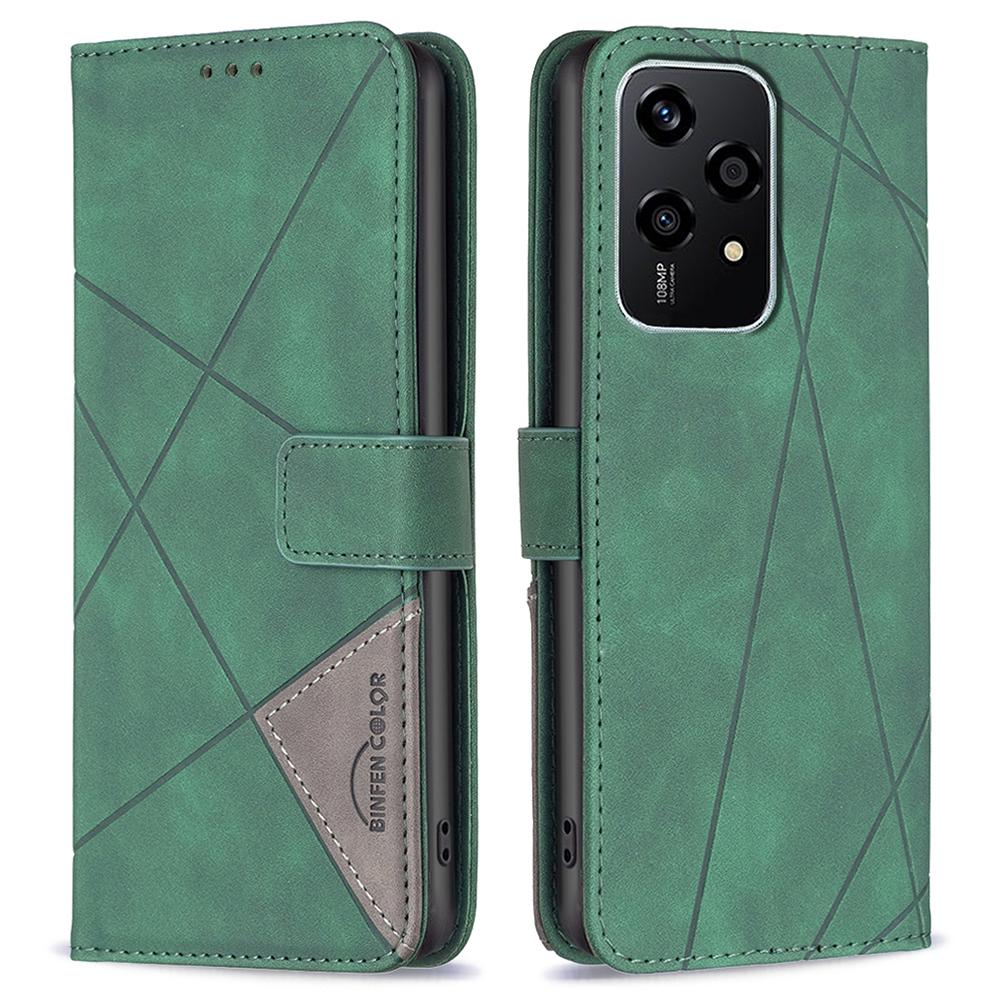 BINFEN COLOR For Honor 200 Lite Phone Cases Wallet Stand Geometry Imprint Leather Cover