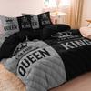 3pcs Couple's King & Queen Printed Duvet Cover SetRomantic Heart Crown Design Pink Black Contrast for Sweetness with Elegance
