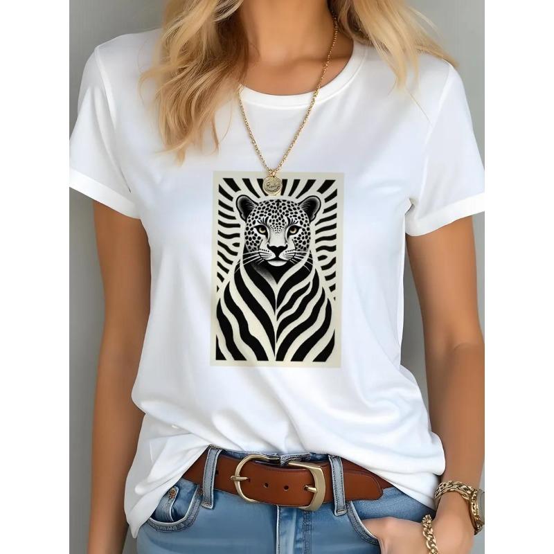 Letni damski T-shirt z okrągłym dekoltem i krótkim rękawem z modnym nadrukiem 3D