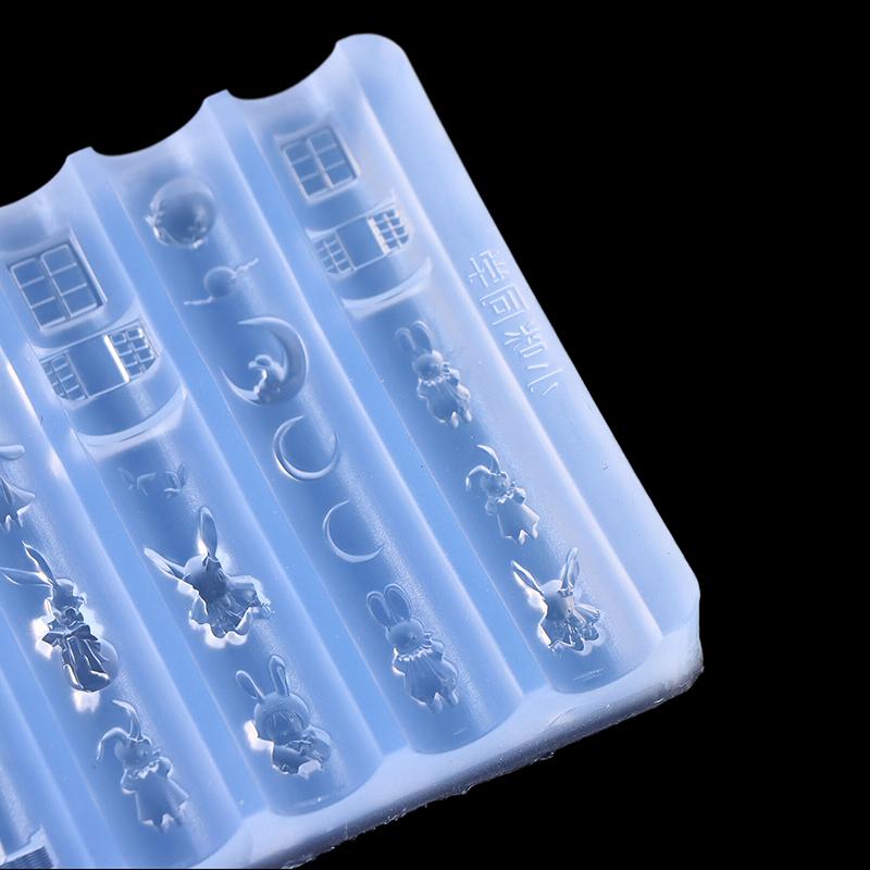 Cute Nail Mold Silicone Rabbit Paradise Moon Castle Art Elegant Oil Painting Style Nail Stereoscopic Template Mold