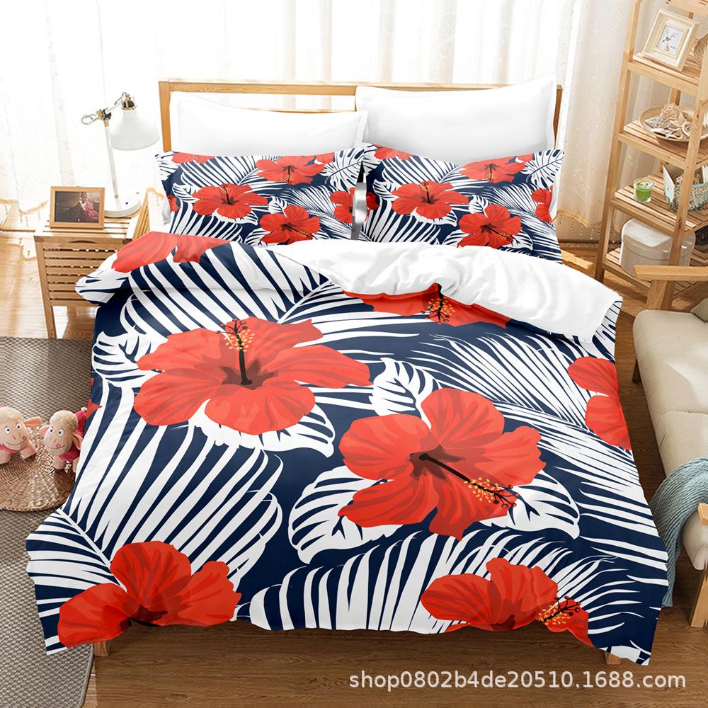 Home Textile Leaf Three-Piece Set, Digital Printing Bed Sheet Quilt Cover Bedding