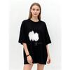 Oversized T-Shirt Black Cloud Print And Signature Graphic Casual Wear For Women